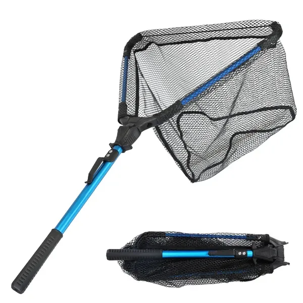 Foldable Fishing Net With Aluminum Alloy Rod EVA Handle Durable 5MM Hexagonal Nano Coating Nylon Mesh Collapsible Landing Net Safe Fish Catching Or Releasing