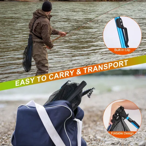 Foldable Fishing Net With Aluminum Alloy Rod EVA Handle Durable 5MM Hexagonal Nano Coating Nylon Mesh Collapsible Landing Net Safe Fish Catching Or Releasing view 2