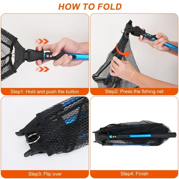 Foldable Fishing Net With Aluminum Alloy Rod EVA Handle Durable 5MM Hexagonal Nano Coating Nylon Mesh Collapsible Landing Net Safe Fish Catching Or Releasing view 4
