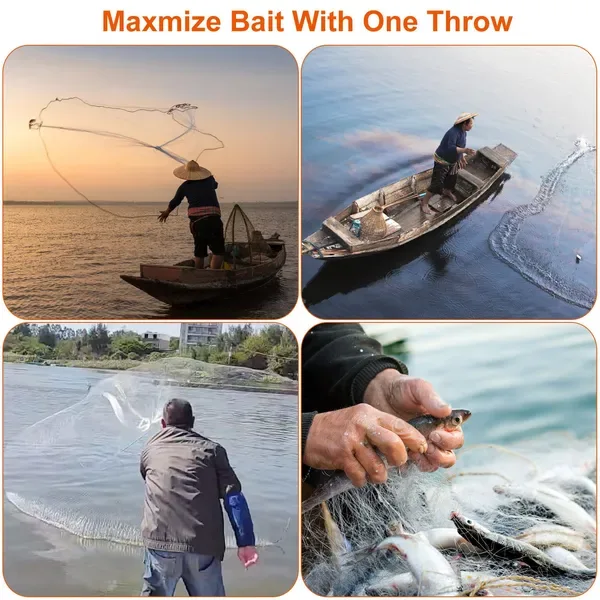 Fishing Cast Net Bait Trap Easy Throw Heavy Duty Hand Cast Net With Chain Sinker Bottom Spread view 3