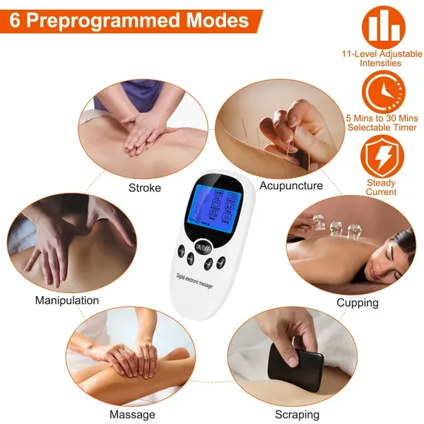 Electric Muscle Stimulator Dual Channels Pulse Massager Pain Relief Therapy Tens Device With Electrode Pads Wires view 2