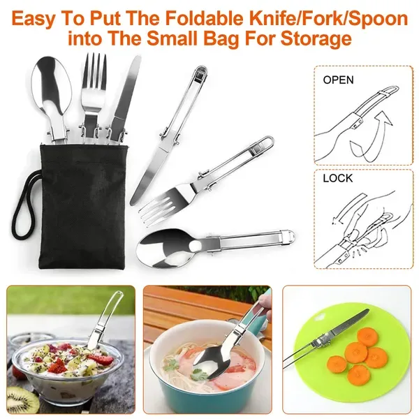 16 Pcs Camping Cooking Ware Set Camping Stove Cookware Kit Aluminum Pot Pan Kettle Set With Bowls Knife Fork Spoon Carabiner Spatula Cutting view 2