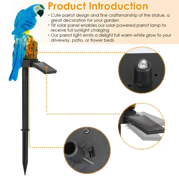 Solar Powered Parrot Garden Light IP65 Waterproof LED Parrot Landscape Lamp Decorative Lawn Lights view 2