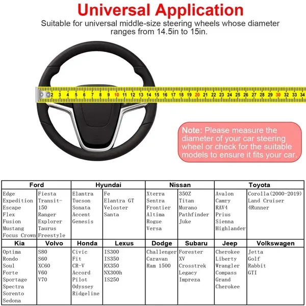 Steering Wheel Cover 14.5in-15in Diameter Universal Fiber Leather Car Steering Wheel Protector view 3
