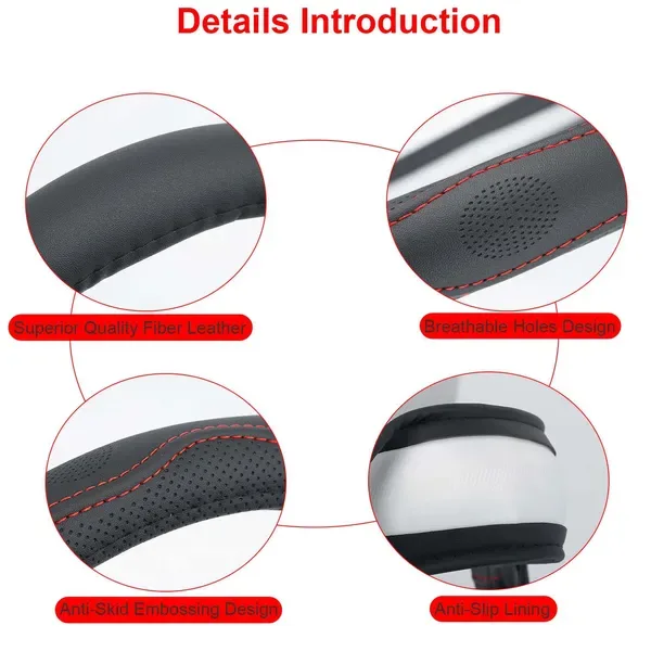 Steering Wheel Cover 14.5in-15in Diameter Universal Fiber Leather Car Steering Wheel Protector view 2