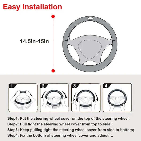 Steering Wheel Cover 14.5in-15in Diameter Universal Fiber Leather Car Steering Wheel Protector view 4