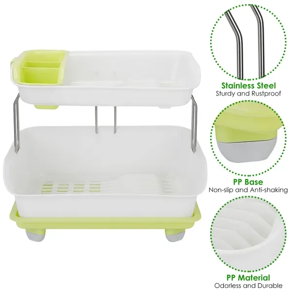 2-Tier Dish Drying Rack Cutlery Drainer Holder Kitchen Organizer Storage Shelf view 4