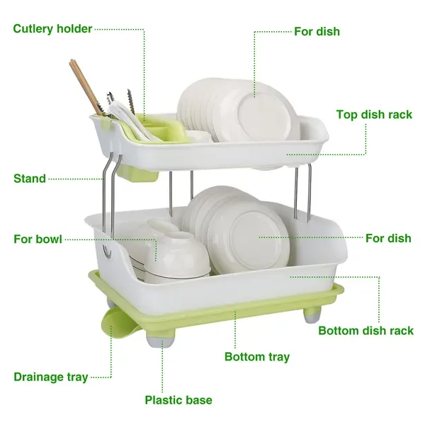 2-Tier Dish Drying Rack Cutlery Drainer Holder Kitchen Organizer Storage Shelf view 2
