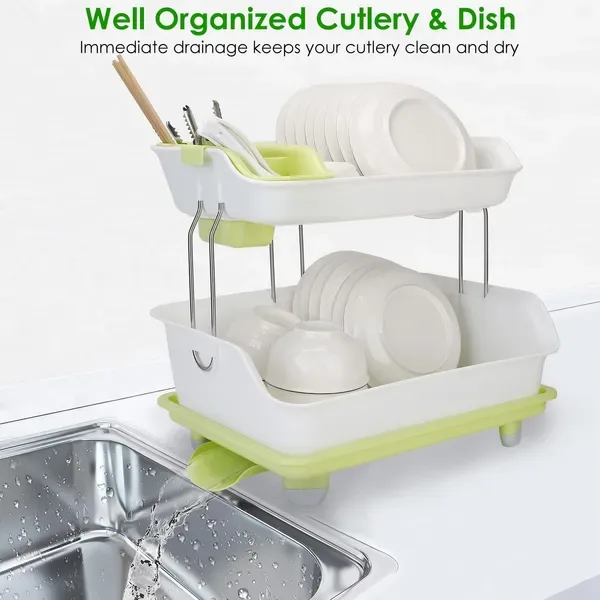 2-Tier Dish Drying Rack Cutlery Drainer Holder Kitchen Organizer Storage Shelf view 3