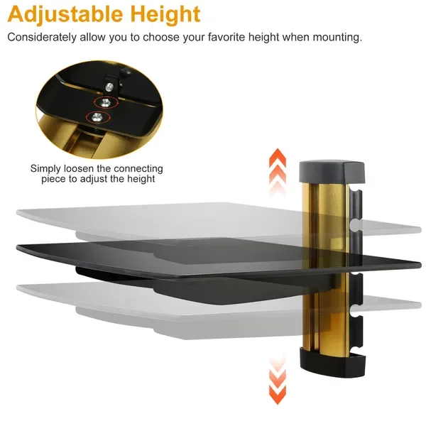 Floating Wall Mounted Strengthened Tempered Glass Shelf For DVD Cable Boxes view 4