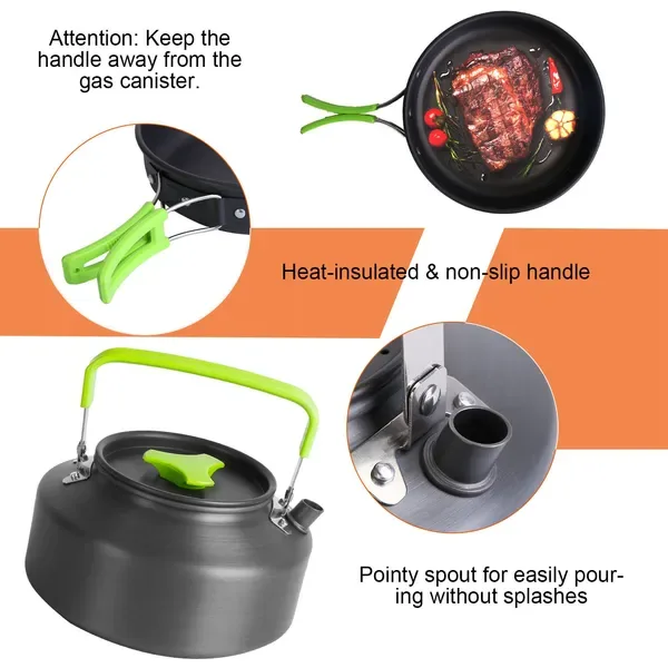 Set Of 16 Pcs Camping Cooking Ware Camping Stove Cookware Kit Aluminum Kettle With Bowls Knife Fork Spoon Carabiner Spatula Cutting Board view 4