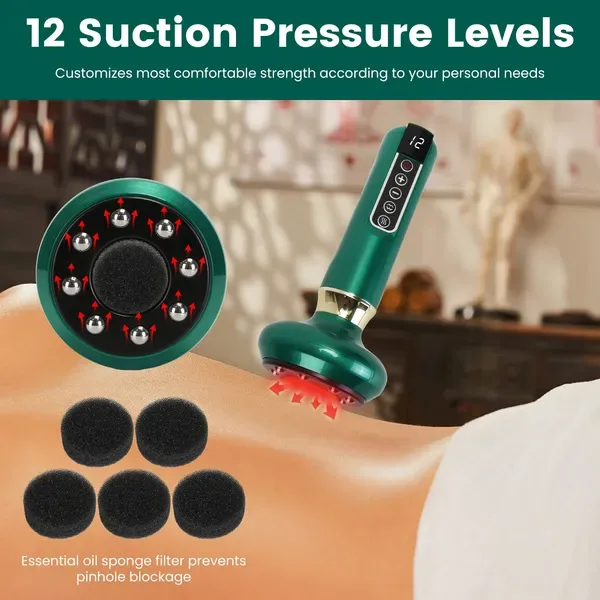 Anti Cellulite Massager Handheld Vacuum Suction Cupping Kit Beauty Tool With 12 Suction Mode 12 Heating 20Mins Auto-Off One-Key Pressure Release For Abdomen Thighs Buttocks Neck GPCT5424 view 3