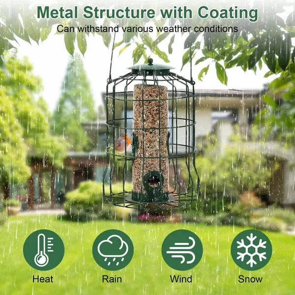 Outdoor Wild Bird Feeder Squirrel-Proof Chew-Proof Metal Hanging Seed Feeder With 4 Feeding Ports For Small Songbirds view 3