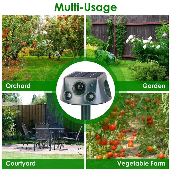 Ultrasonic Solar Animal Repeller Outdoor Mole Snake Squirrel Repellent Waterproof Bird Deer Dog Cat Deterrent With 6 Modes Motion Sensor view 2