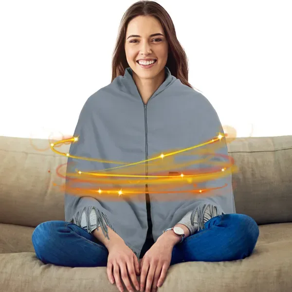 77x24 In USB Heated Shawl With Teasel Wearable Heating Blanket Electric Throw Wrap Indoor Outdoor With Zipper 3 Heating Levels Machine view 3