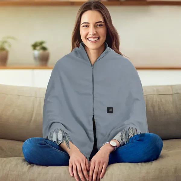 77x24 In USB Heated Shawl With Teasel Wearable Heating Blanket Electric Throw Wrap Indoor Outdoor With Zipper 3 Heating Levels Machine view 2