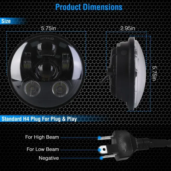 5.75 In LED Headlight Motorcycle Projector Headlamp Fit For Harley Dyna Sportster Iron 883 Street Rod Street Bob Softail Deuce Custom Super view 3