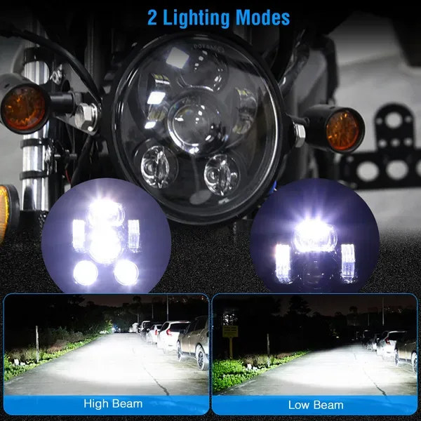 5.75 In LED Headlight Motorcycle Projector Headlamp Fit For Harley Dyna Sportster Iron 883 Street Rod Street Bob Softail Deuce Custom Super view 2
