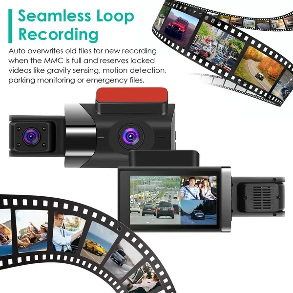 2K Car DVR 3 Channel Dash Cam Camcorder Camera Recorder With 140 Angle GPS Wi Fi Night Vision G-sensor Loop Recording Parking Monitor view 2