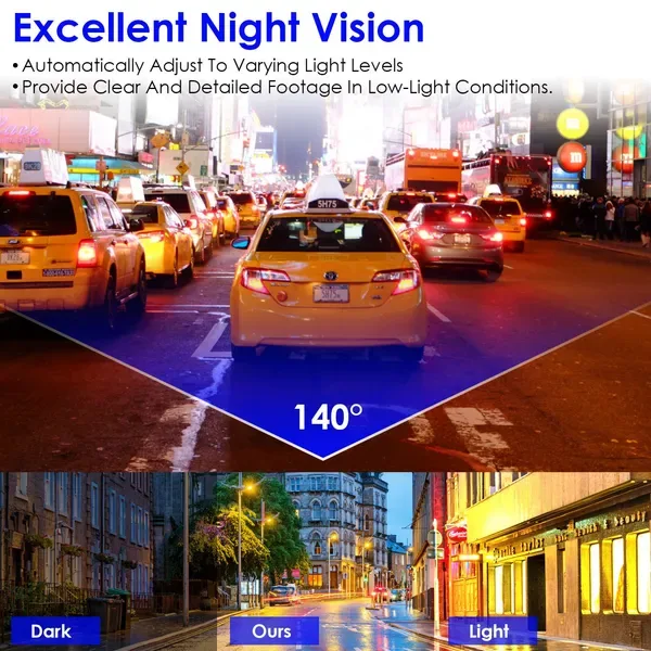 2K HD Front Dash Cam For Car With IPS Screen Night Vision Loop Recording Included 32G Storage Card 140° Wide Angle WiFi App Control Front Dashcam view 3