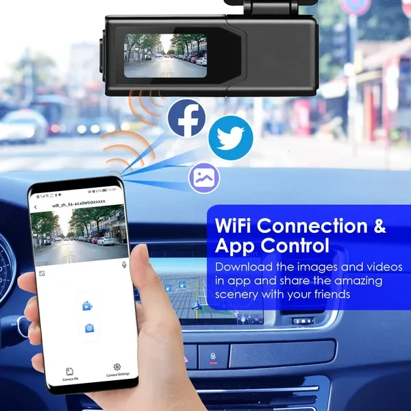 2K HD Front Dash Cam For Car With IPS Screen Night Vision Loop Recording Included 32G Storage Card 140° Wide Angle WiFi App Control Front Dashcam view 2