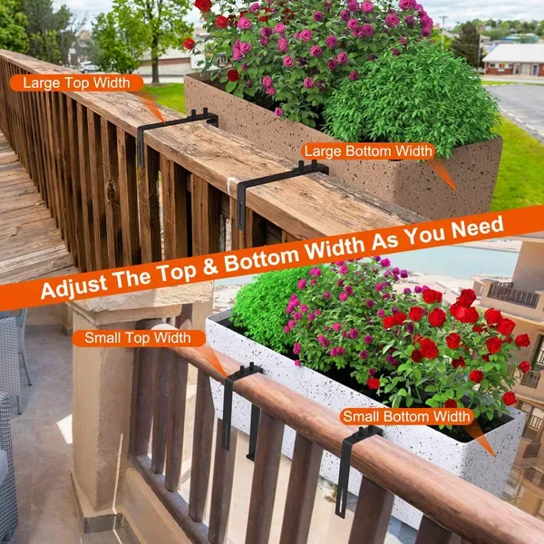 4 Pcs Adjustable Planter Box Brackets Flower Box Holders Window Boxes Planters Hooks No Drill Railing Planter Mounts For Windowsills Garden view 3