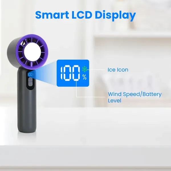 100 Speed Handheld Fan With Ice Cooler High Speed Turbo Fan 3000mAh Rechargeable Hand Fan With LCD Display For Travel Camping Beach Outdoor view 3