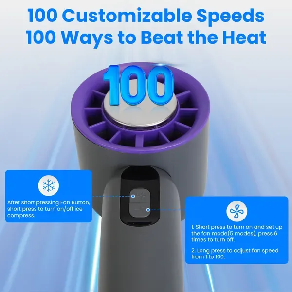 100 Speed Handheld Fan With Ice Cooler High Speed Turbo Fan 3000mAh Rechargeable Hand Fan With LCD Display For Travel Camping Beach Outdoor view 4