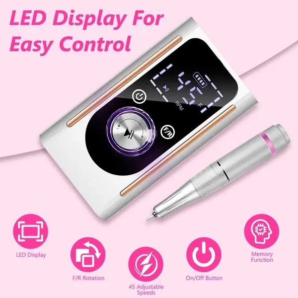 Portable Electric Nail Drill Bit 45000 RPM With 11 Bits Base Waist Clip Cordless Rechargeable Nail File Machine For Professional Salon Home view 4