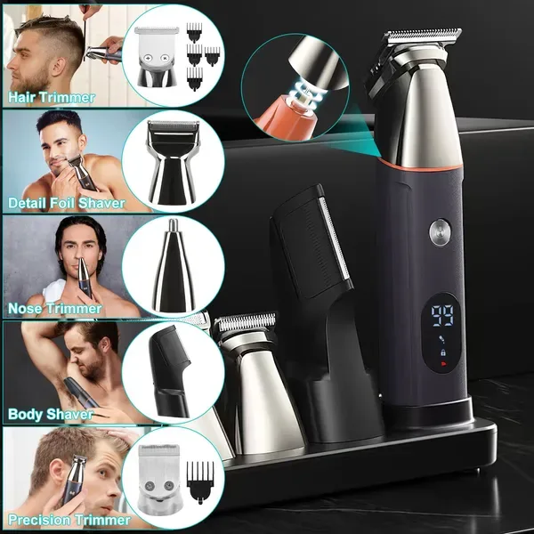 All In One Beard Trimmer For Men With 5 Trimmer Heads IPX5 Waterproof Electric Razor For Face Nose Body Beard Cordless Hair Shaver Clipper view 2