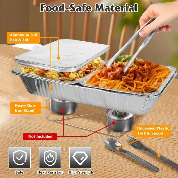 Set Of 42 Pcs Disposable Chafing Dish Buffet Set Chafing Servers With Covers Spoons Forks Tongs Full-Size Pans Food Warmers For Parties view 2