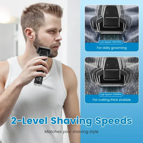 Electric Foil Face Shaver 5-Blade Electric Razor For Men Wet & Dry Jawline Beard Trimmer Precision Sideburn Shavers IPX6 Waterproof With LED Display Cleaning Brushes GPCT5466 view 4