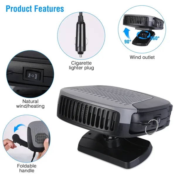 12V 150W Portable Car Auto Heater Heating Fan 2 In 1 Defroster Demister Windshield Heater Automotive Cooling Fan view 3