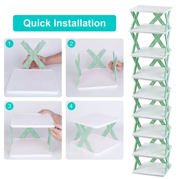 9 Tier Narrow Entryway Shoe Rack Plastic Vertical Shoe Organizer Space Saving Free Standing Shoes Storage Shelf Closet Hallway view 4