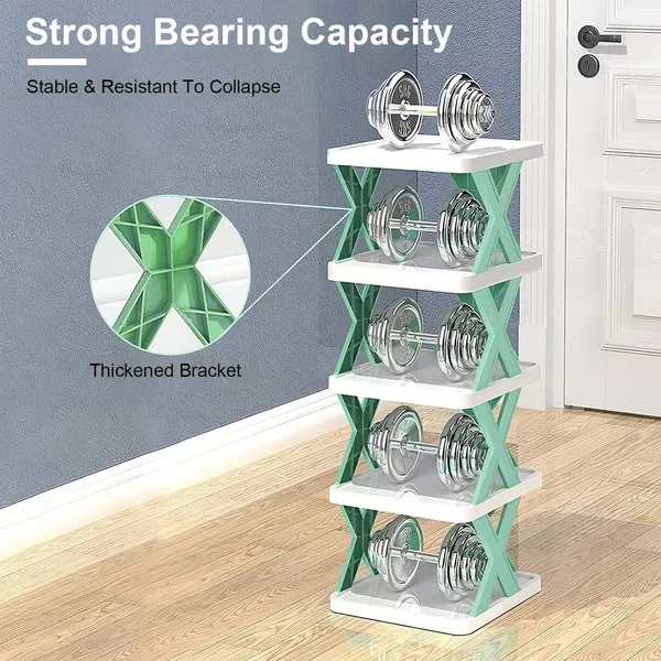 9 Tier Narrow Entryway Shoe Rack Plastic Vertical Shoe Organizer Space Saving Free Standing Shoes Storage Shelf Closet Hallway view 3