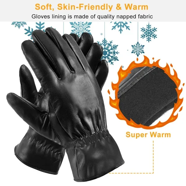 Unisex Leather Winter Warm Gloves Outdoor Windproof Soft Gloves Cycling Skiing Running Cold Winter Gloves view 2