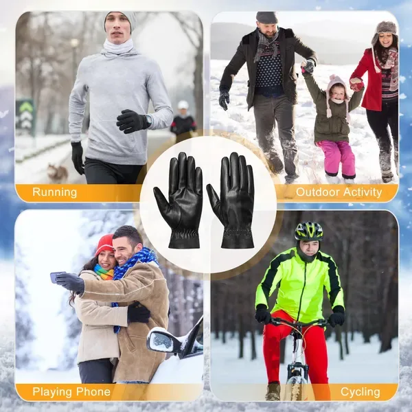 Unisex Leather Winter Warm Gloves Outdoor Windproof Soft Gloves Cycling Skiing Running Cold Winter Gloves view 3