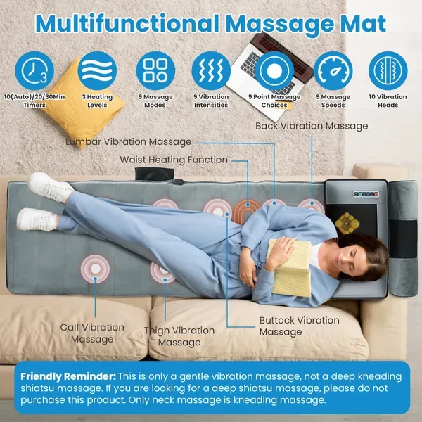 Full Body Electric Massage Mat Heating Vibration Massage Pad Cushion Back Massage Mattress Chair Pad With Neck Foot Massage Head Pillow And view 2