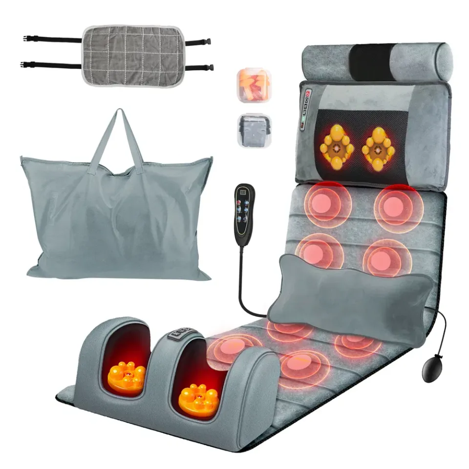 Full Body Electric Massage Mat Heating Vibration Massage Pad Cushion Back Massage Mattress Chair Pad With Neck Foot Massage Head Pillow And view 3