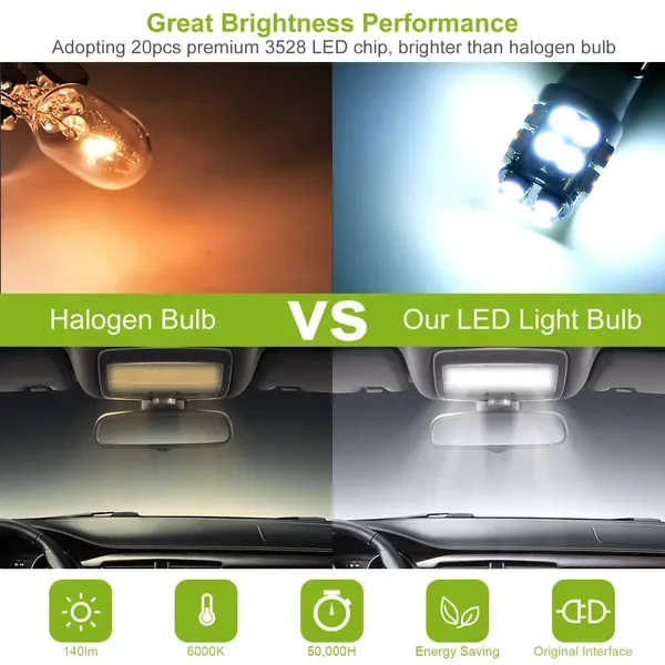 10Pcs 12V T10 LED Light Bulb Wedge Base Interior Dome Map LED Lights License Plate Trunk Side view 2