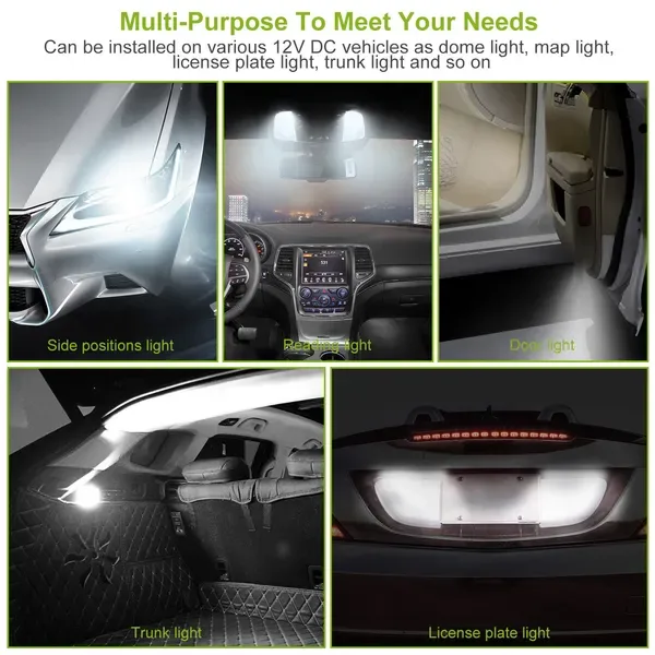 10Pcs 12V T10 LED Light Bulb Wedge Base Interior Dome Map LED Lights License Plate Trunk Side view 3