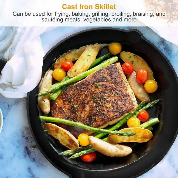 3 Pcs Pre-Seasoned Cast Iron Skillet Set 6/8/10in Non-Stick Oven Safe Cookware Heat-Resistant Frying Pan view 3