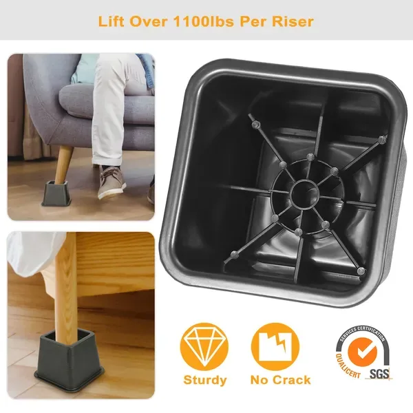 8 Pcs Furniture Risers 500kg 1100lbs Capacity Bed Lifters Adjustable Couch Table Chair Risers view 2