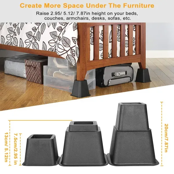 8 Pcs Furniture Risers 500kg 1100lbs Capacity Bed Lifters Adjustable Couch Table Chair Risers view 4