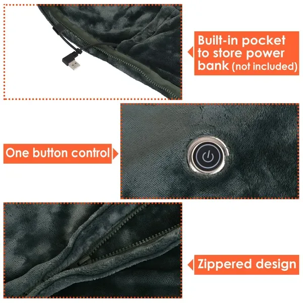USB Heated Blanket Electric Heated Blanket Heated Poncho Shawl Wrap Throw With Zipper Washable For Home Office 59*31in view 3