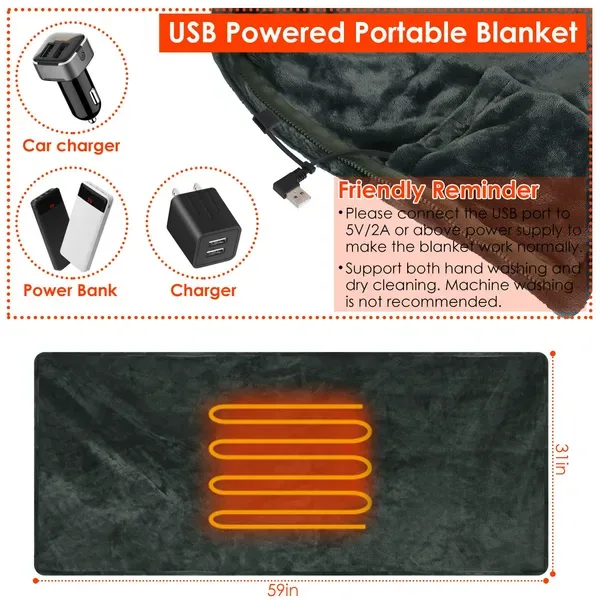 USB Heated Blanket Electric Heated Blanket Heated Poncho Shawl Wrap Throw With Zipper Washable For Home Office 59*31in view 4