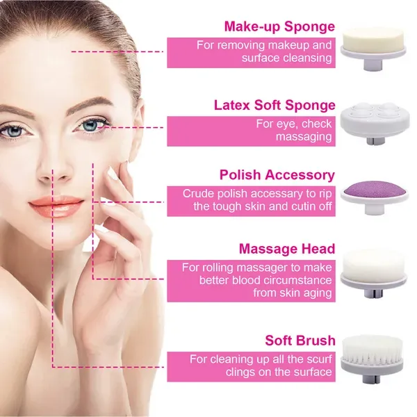 Waterproof Facial Cleansing Brush Face Spin Cleaning Brush Scrubber With 5 Brush Heads For Women view 2