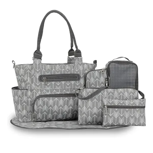 8Pcs Baby Nappy Diaper Bags Set For Mom Dad Mummy Handbags Multifunctional Diaper Changing Bags With Bottle Bag Mesh Bag Purse Diaper Pad 2 Burp Cloths 2 Hook Straps