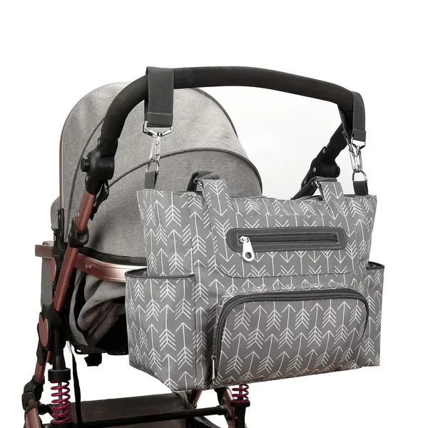 8Pcs Baby Nappy Diaper Bags Set For Mom Dad Mummy Handbags Multifunctional Diaper Changing Bags With Bottle Bag Mesh Bag Purse Diaper Pad 2 Burp Cloths 2 Hook Straps view 3