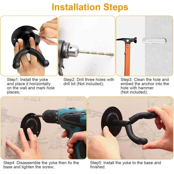 Wall Mount Guitar Hanger Padded Steel Guitar Bracket Holder Hook Rack view 2
